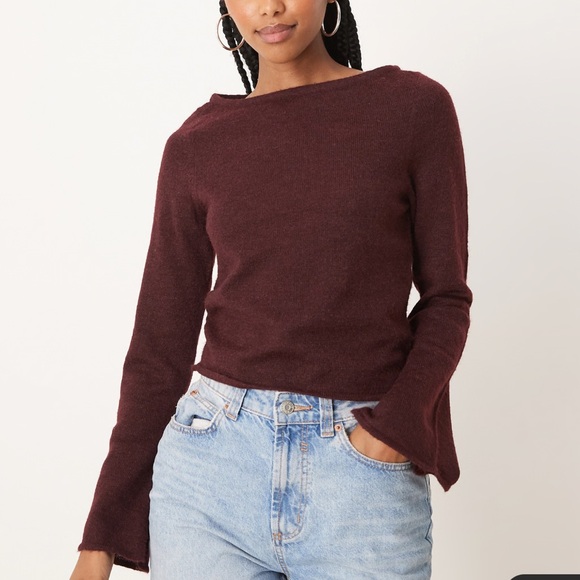 ASOS DESIGN knit relaxed slash neck top in plum NWT - Picture 1 of 2